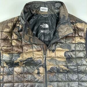 The North Face Camo Thermoball Vest Men XL Olive Tan Quilted Puffer Coat Jacket